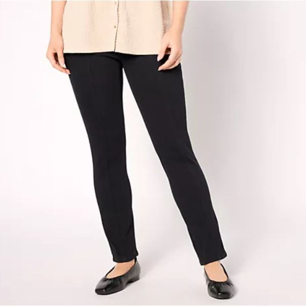 Isaac Mizrahi Live! Regular Knit Denim Straight-Leg Ankle Jeans -Black - Plus 20